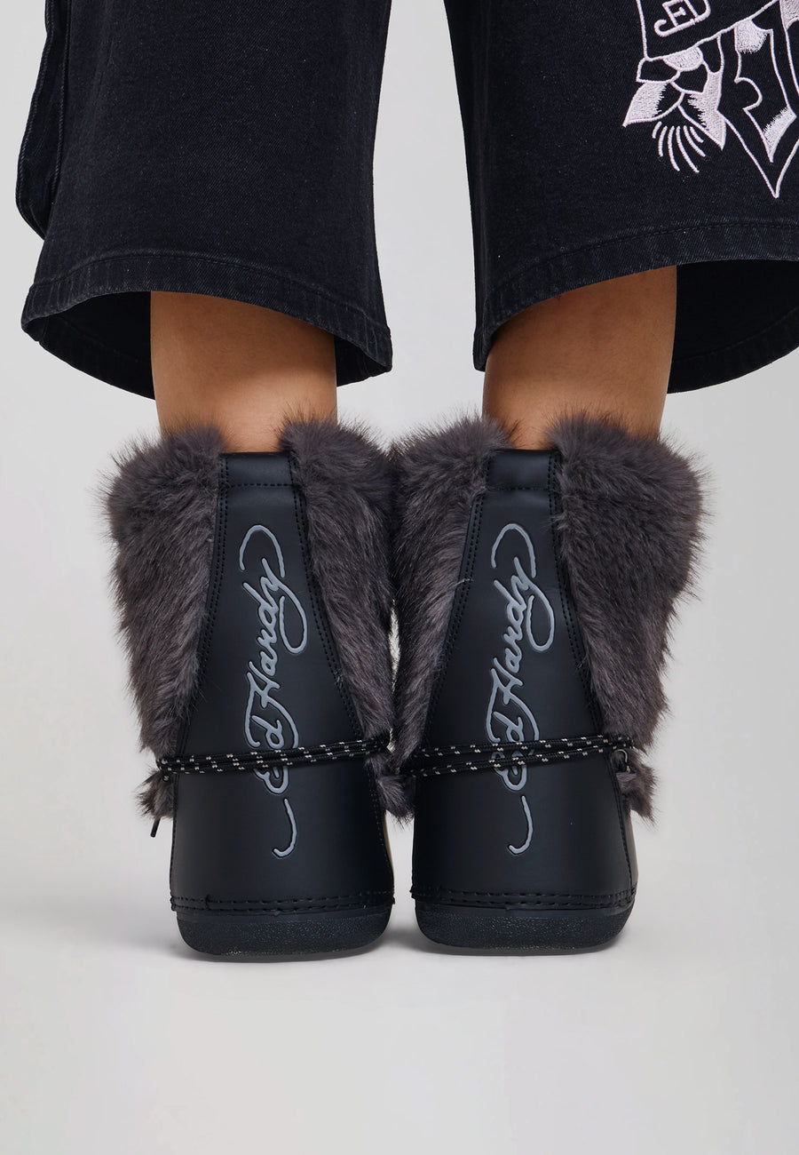 Womens Fur Snow Boot - Charcoal / Black