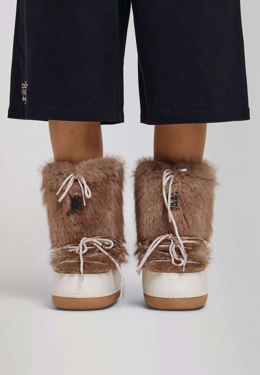 Womens Fur Snow Boot - Brown / Ecru