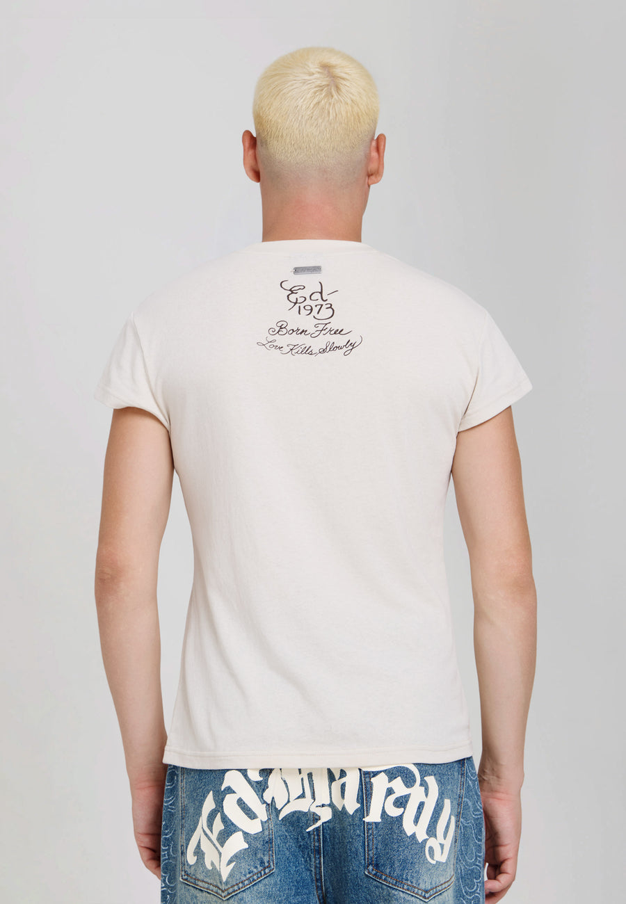 Mens Webbed Skull Graphic Fitted T-Shirt - Grey