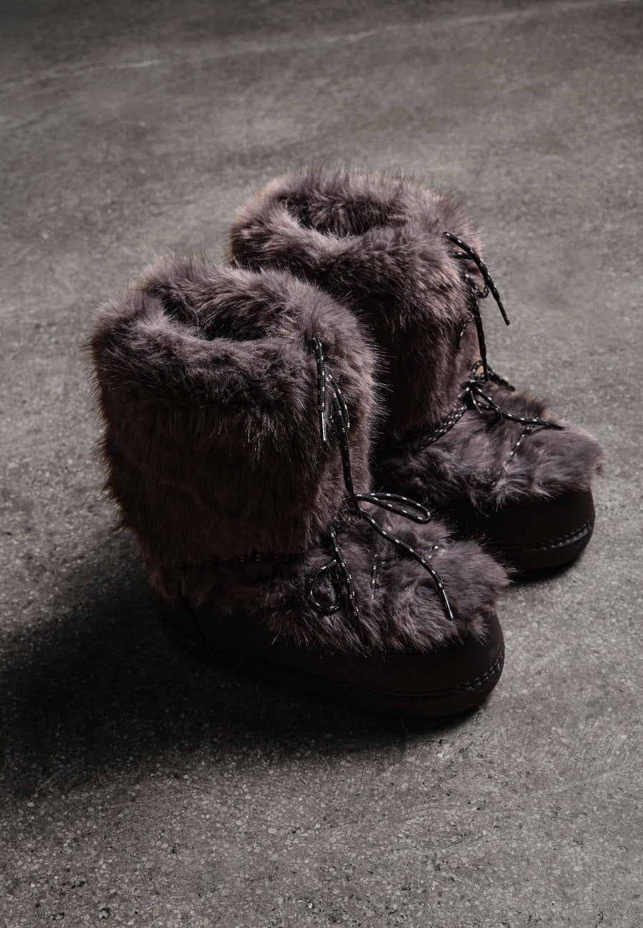 Womens Fur Snow Boot - Charcoal / Black