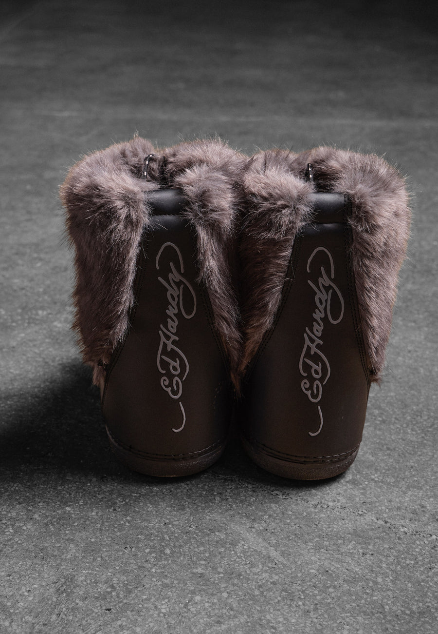 Womens Fur Snow Boot - Charcoal / Black