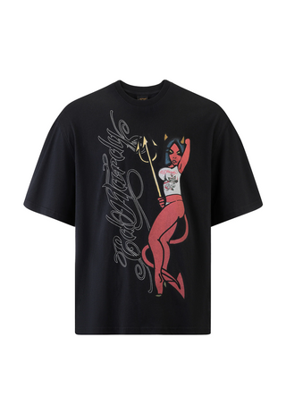 Herren Devil In Details Entspanntes T-Shirt – Schwarz