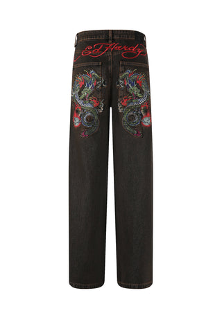 Męskie spodnie dżinsowe Fireball Dragon Dirty Wash - brązowe