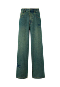 Herre Fireball Dragon Dirty Wash Denim Bukser Jeans - Grøn