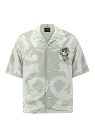 Herr Geisha Fan Camp kortärmad skjorta - ljusgrön/vit