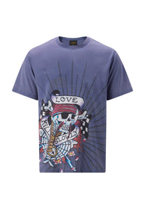 T-shirt męski Love Kill Slowly Skull – indygo