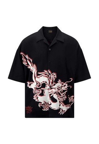Offset Dragon Camp-shirt met korte mouwen voor heren - zwart