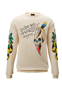 Mens Skull-Dagz Graphic Crew Neck Sweatshirt - Beige
