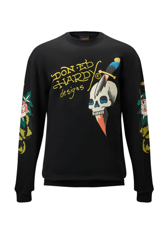 Herren-Sweatshirt mit Rundhalsausschnitt und Totenkopf-Dagz-Grafik – Schwarz