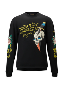 Sweat-shirt à col rond graphique Skull-Dagz pour hommes - Noir