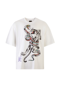 Camiseta masculina de batalha de cobra e pantera - branca
