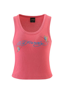 Womens Butterfly Party Rhinestone Cropped Vest Top - Pink