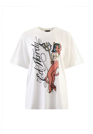 Womens Devil In Details Entspanntes T-Shirt-Oberteil - Weiß