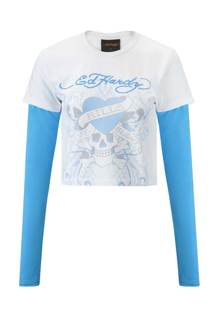 Kill Slowly Baby T-shirt met dubbele mouwen voor dames - Wit/lichtblauw
