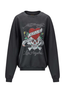 Damen-Sweatshirt „Love Kills Slowly“ mit lockerem Rundhalsausschnitt und Grafik – Schwarz