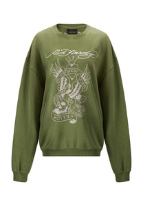 Womens Nyc Graphic Relaxed Crew Neck Sweatshirt - Green