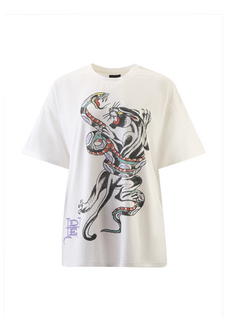 Dames T-shirt met slangen- en pantergevechten - wit