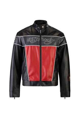 Menn Holly Panther Vegan Leather Motocross-jakke - Svart/Rød