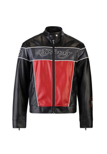 Herren Holly Panther Motocross-Jacke aus veganem Leder – Schwarz/Rot