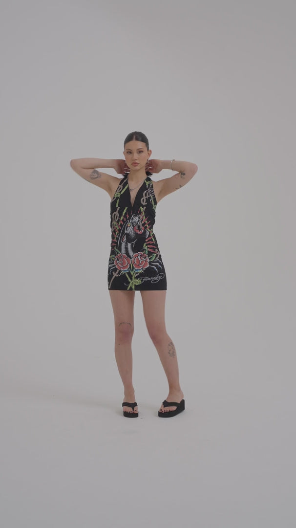 Womens Panther Light Halter Neck Mini Dress - Black – Ed Hardy Europe