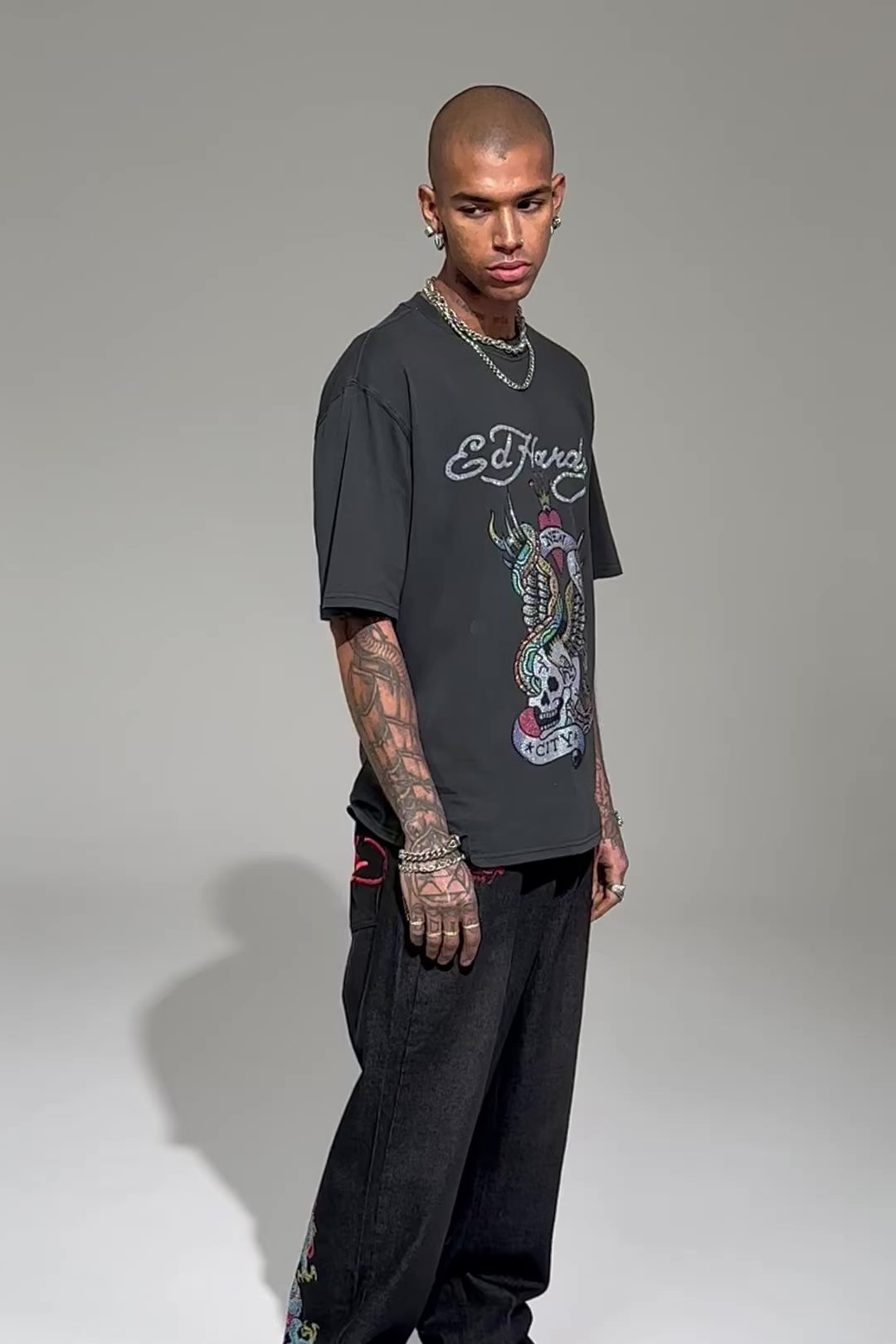 Mens New York City Diamante Tshirt - Black – Ed Hardy Europe