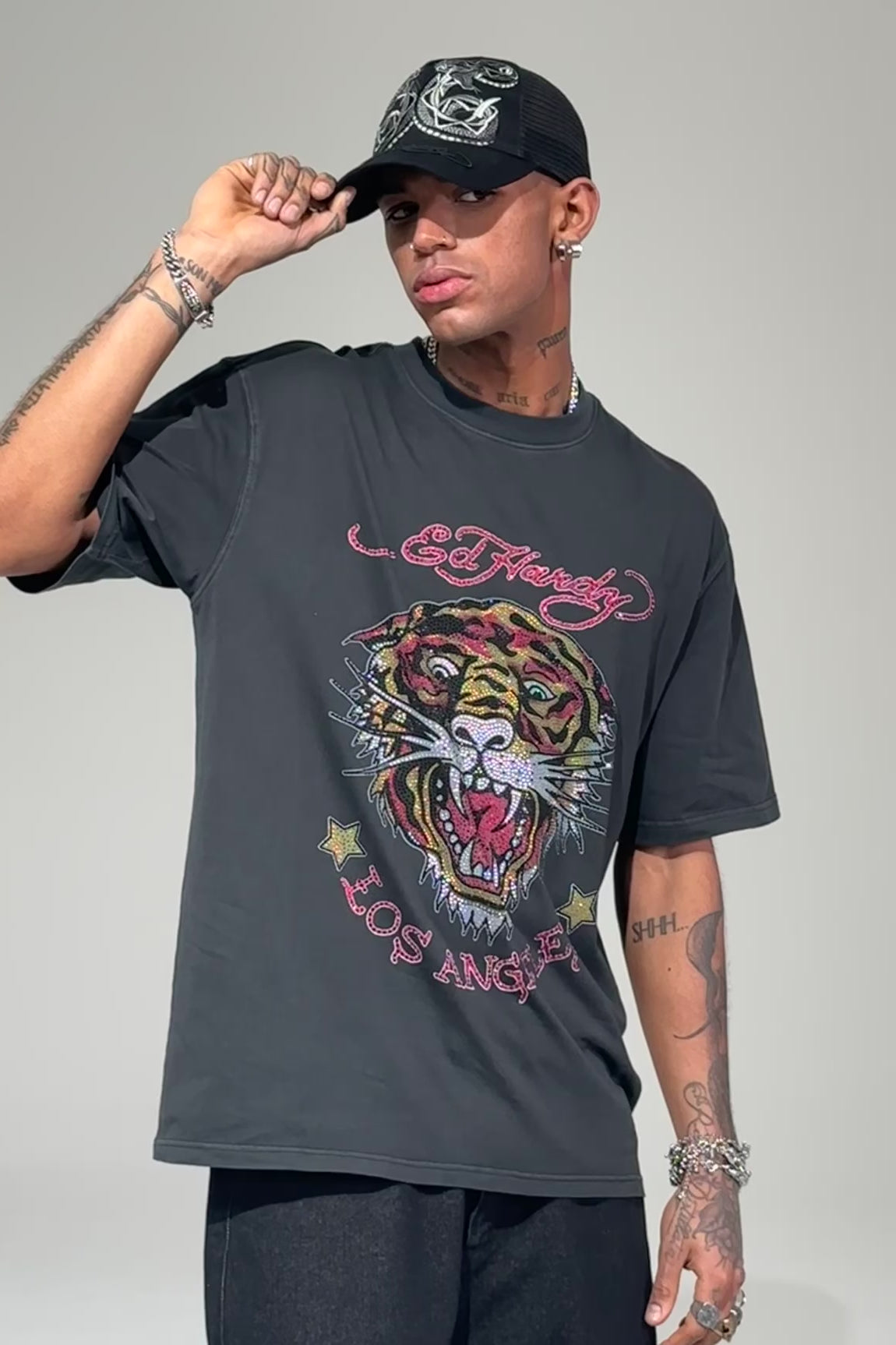 Mens La Tiger Vintage Diamante Tshirt - Black – Ed Hardy Europe