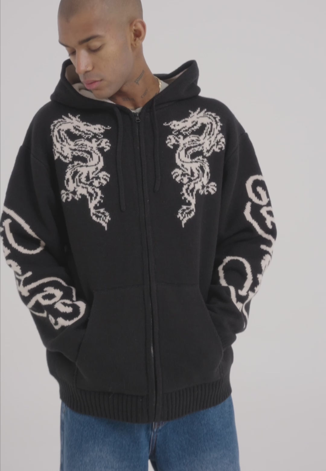 Mens Dragon Zip Thru Knitted Hoodie - Black – Ed Hardy Europe