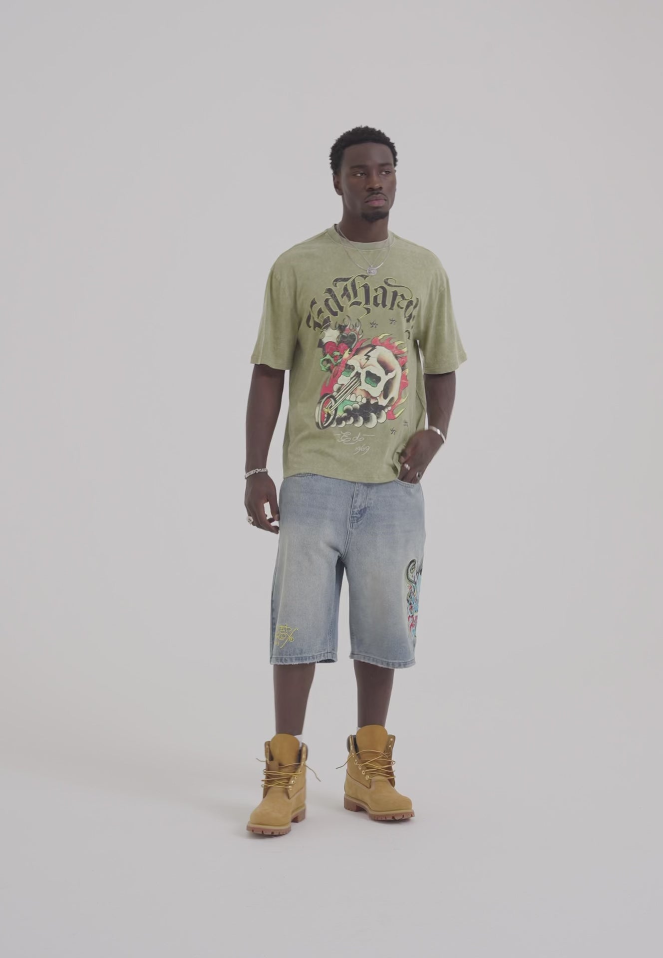 Mens Medusa Drag Denim Skater Jorts Shorts - Bleach – Ed Hardy Europe