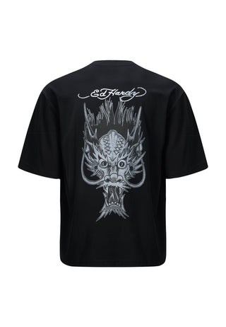 Camiseta tonal con espalda de dragón para hombre - Negro