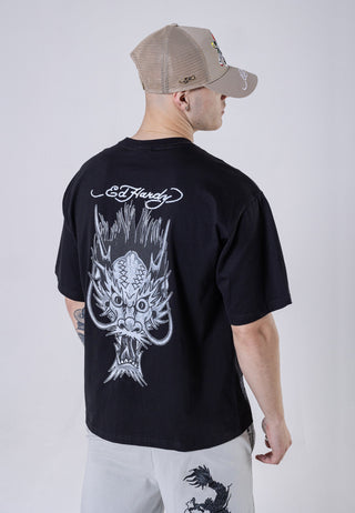 T-shirt tonale da uomo con retro draghi - nera