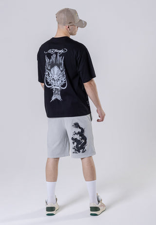 T-shirt tonale da uomo con retro draghi - nera