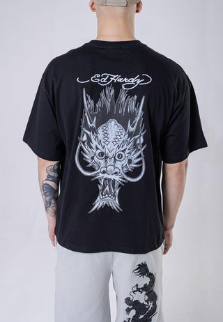 Camiseta tonal con espalda de dragón para hombre - Negro