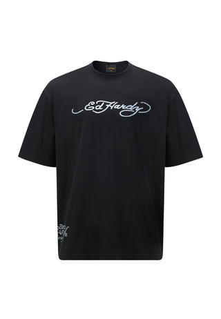 Tonal T-Shirt mit Drachen-Rücken für Herren – Schwarz