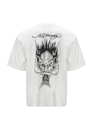 T-shirt tonale da uomo con retro draghi - bianca
