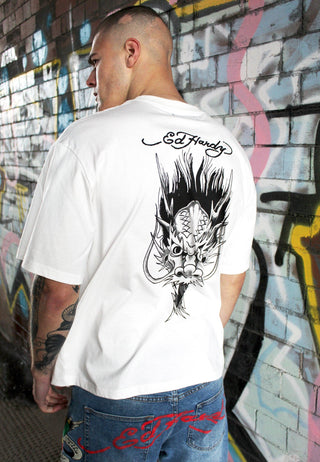 Camiseta tonal con espalda de dragón para hombre - Blanco
