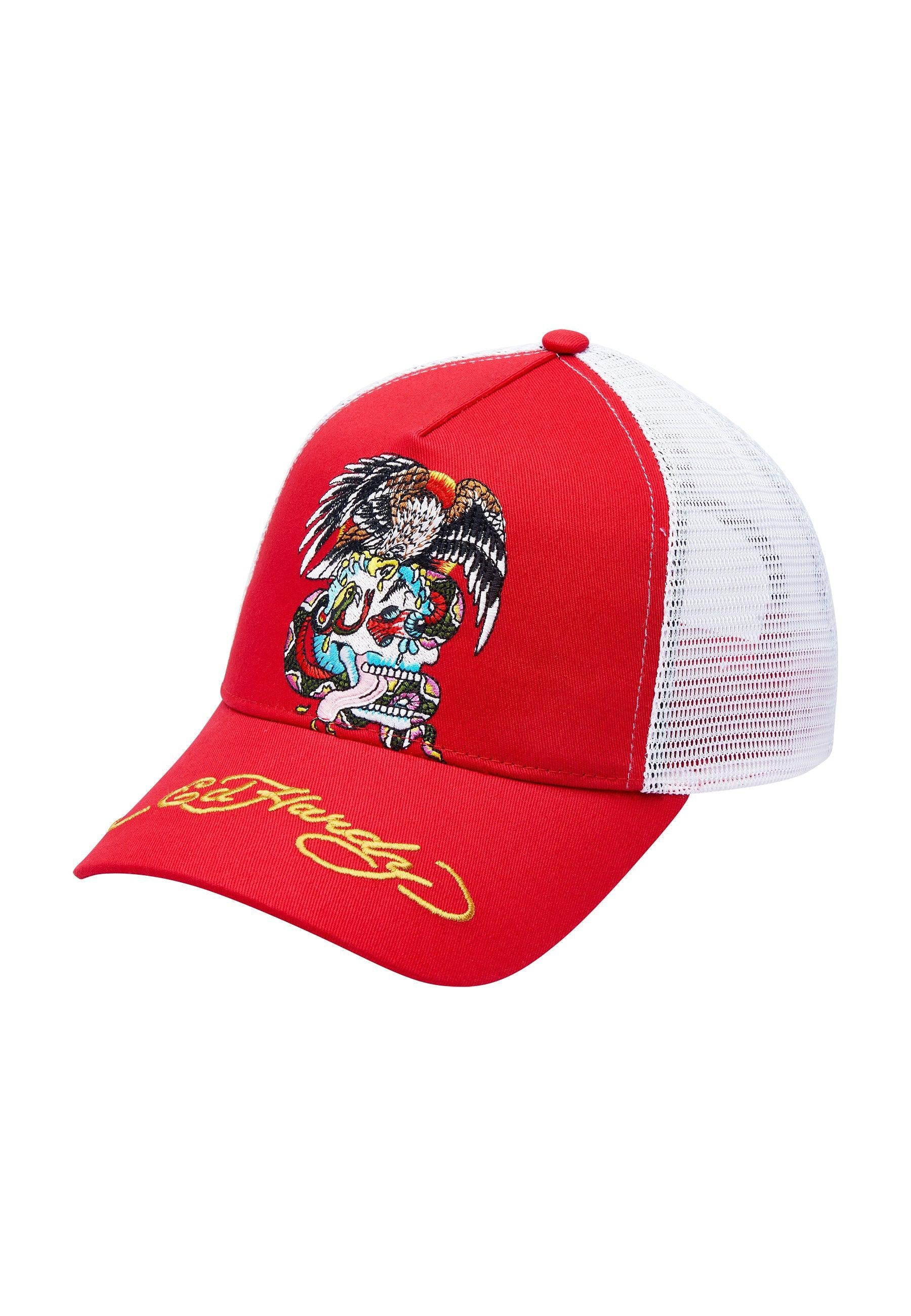 Eagle-Skull Twill Front Mesh Trucker - Red/White