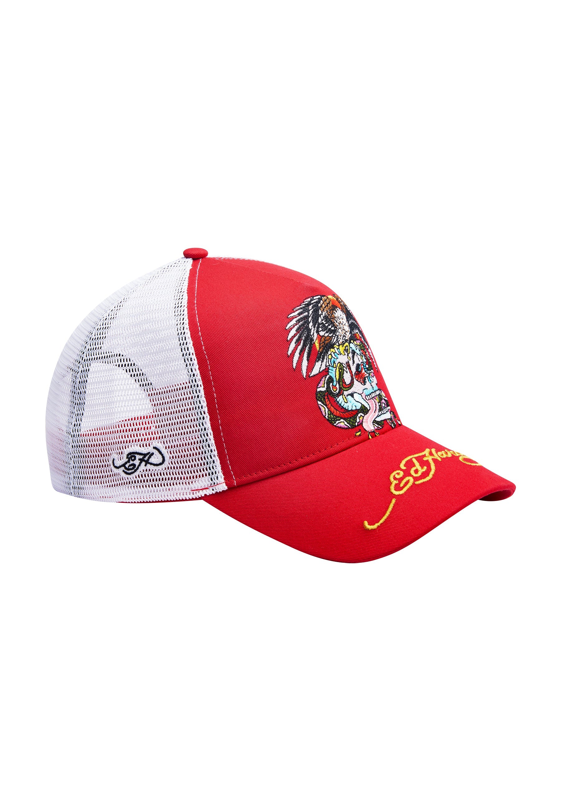 Eagle-Skull Twill Front Mesh Trucker - Red/White