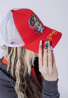 Eagle-Skull Twill Front Mesh Trucker - Red/White