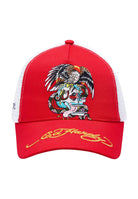 Eagle-Skull Twill Front Mesh Trucker - Red/White