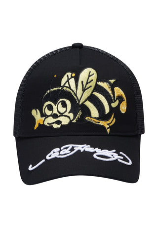 Unisex Ed-Busy-Bee Trucker-Kappe aus Twill-Mesh vorne – Schwarz