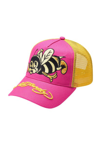 Gorra Trucker unisex Ed-Busy-Bee de sarga con malla frontal - Rosa