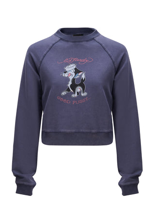 Dame Good-Pussy Cropped Crew Neck Jumper - Navy