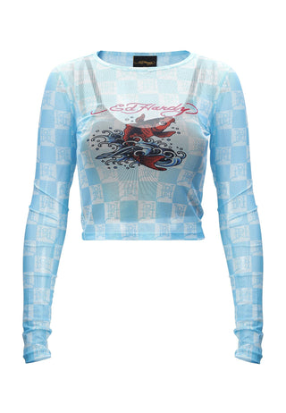Dame Koi-Fiske Mesh Langærmet T-Shirt - Blå