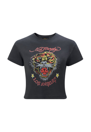 La-Roar-Tiger Cropped Baby T-skjorte for kvinner - Svart