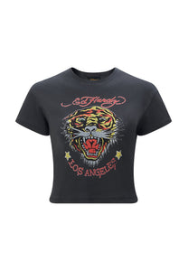 La-Roar-Tiger Cropped Baby T-shirt för kvinnor - Svart