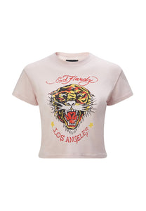 Camiseta feminina recortada La-Roar-Tiger para bebê - rosa