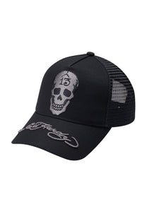 Unisex Skull-13 Twill Front Mesh Trucker Cap - Black