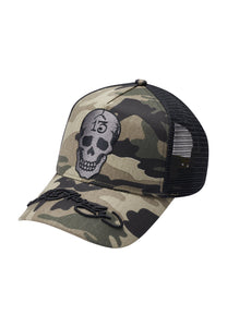 Unisex Skull-13 Twill Front Mesh Trucker Cap – Khaki