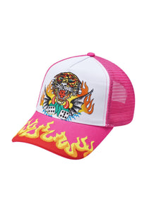 Cappellino trucker unisex in rete frontale in twill Tiger-Dice - rosa