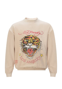 Suéter masculino Tiger-Vintage Roar com gola redonda - Cru
